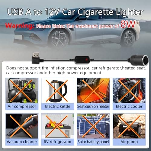 GELRHONR Câble adaptateur usb vers allume-cigare, prise usb a 5v 90 degrés vers prise allume-cigare de voiture 12v convertisseur femelle pour GPS, Dash cam, Electronic Dog (70cm/2.3Ft)