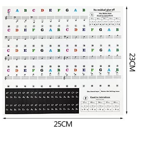 Autocollants Notes De Piano,Autocollants Colorés de Clavier de Piano Stickers pour for 88/61/54/49/37 touches Piano et Clavier Notes de Musique Transparent et Amovible pour Enfants et Débutants