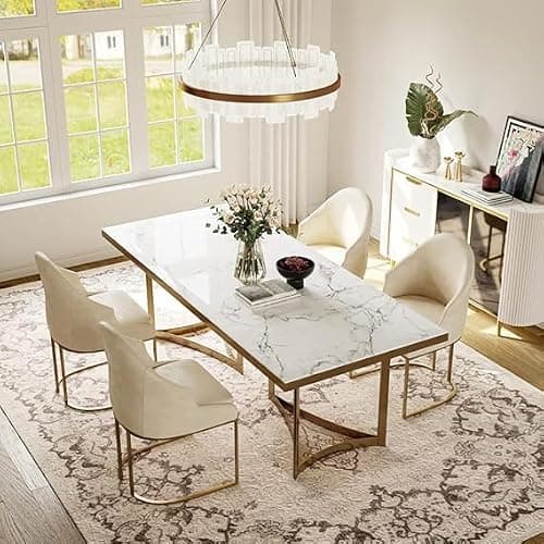 POVISON Ensemble Table de Salle à Manger avec 4 Chaises, Table à Manger 160cm pour 4-6 Personne, Chaise à Manger Lot de 4, Blanc (160CM)