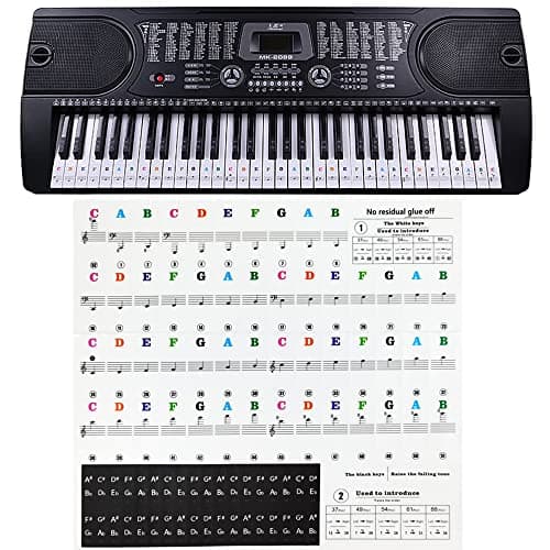 Autocollants Notes De Piano,Autocollants Colorés de Clavier de Piano Stickers pour for 88/61/54/49/37 touches Piano et Clavier Notes de Musique Transparent et Amovible pour Enfants et Débutants