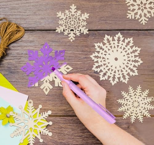 ilauke 36Pcs Bois Arbre de Noël Ornements avec Boîte en Bois,7cm/10cm Ornements de Flocon de Neige à Suspendre en Bois,3mm Pendentifs Rustiques Artisanat en Bois de Flocon pour Noël Mariage Fête