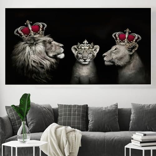 VTRXEG Image Famille de Lions Couronné Lion Poster Faune Impressions d'art Moderne Salon Chambre Décoration Intérieure Sans Cadre (B, 20x40cm)