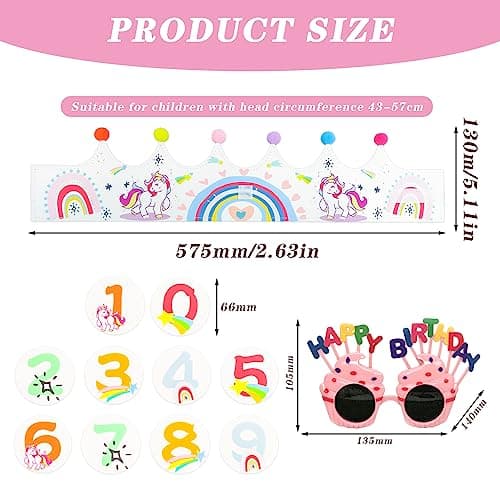 YICH Couronne d'Anniversaire Chapeau Anniversaire Enfant Bébé Anniversaire Couronne Bandeaux Enfants Numéros Interchangeables De 0 à 9 Pour Filles Et Garçons