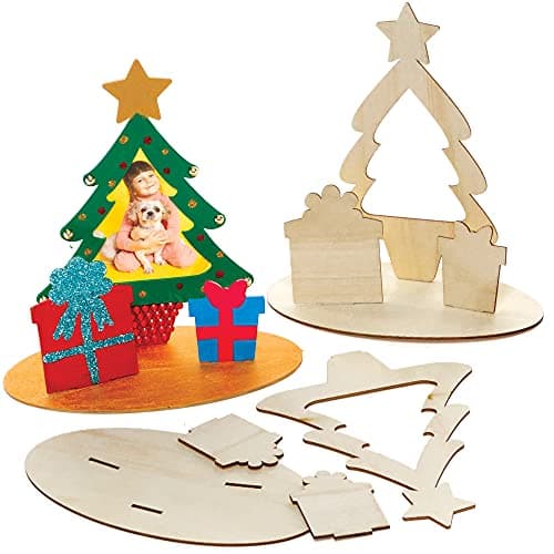 Baker Ross FC115 Cadres Photo en Bois de Noël - Lot de 4, Cadre Photo pour Enfants, Decoration Bois à Décorer, Bois a Peindre Enfant, Noel Enfant, Activites Manuelles pour Enfants
