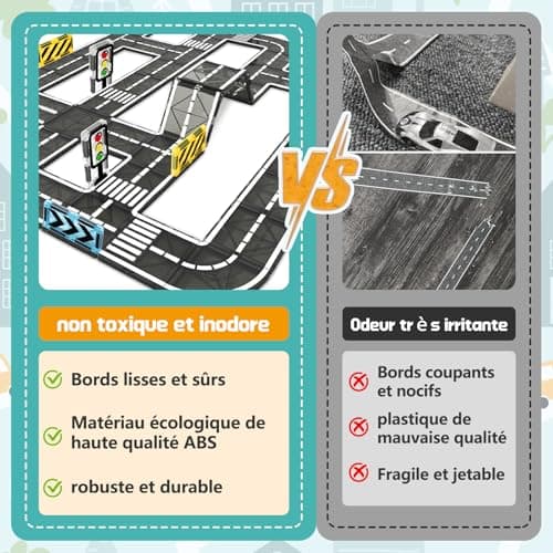 BuzzoXerex Construction Magnetique Routes, 50 Pièces Magnetic Tiles, Bloc de Construction Magnétique Éducatifs Cadeau pour Fille Garçon 3 4 5 6 Ans