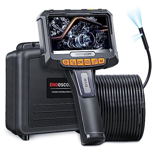 Endoscope Industriel, SGAINUL IPS 5" Pouces Caméra Endoscope Industriel Double Objectif Caméra Endoscopique avec 6+1 LED Réglables, Caméra Etanche IP67, Carte 32 Go