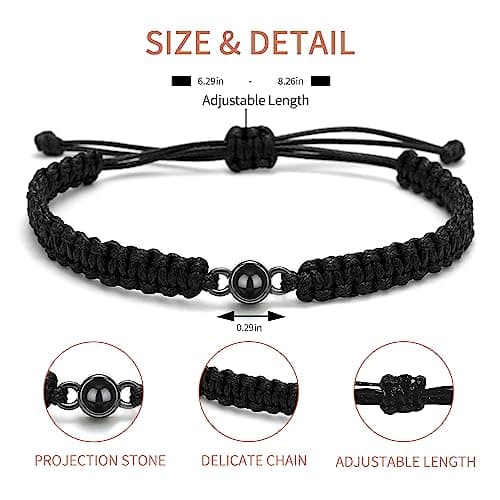 Easycosy Bracelet Photo Personnalisé Avec Image Projection, Bijoux Avec Photo dans la Pierre, Cadeau Personnalisable pour Couple Femmes Hommes Ami Cadeau de Saint-Valentin Anniversaire Tous les jours
