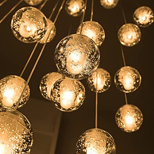 KJLARS Suspensions LED Contemporaine Pendentif Lampe Hauteur Réglable Lustres adapté pour salon table à manger escalier chambre Plafonniers lampe suspendue (14 Lights)