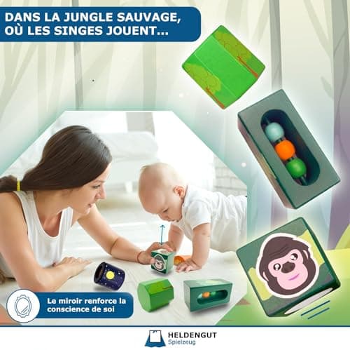 HELDENGUT® Blocs Sonores 'Tour-du-Monde' dès 1 an pour Bébés - Cubes de Construction en Bois de Qualité - Jouet Éducatif Montessori pour Filles & Garçons dès 1 an