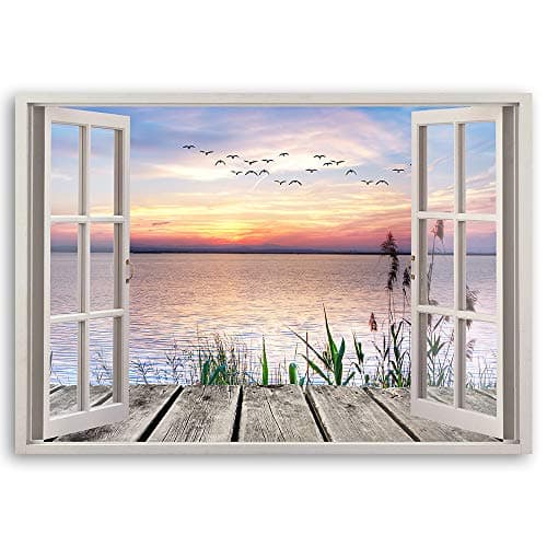Feeby Image Panneau Déco Fenêtre Vue 3D 90x60 cm 1 pièce Tableaux Tableau Mural Image Moderne Décoration Murale Artistique Photographie Cuisine Salon Chambre à Coucher Nature Bleu