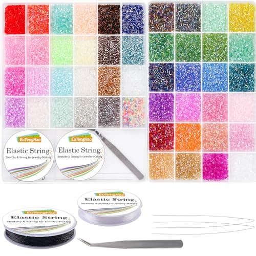 EuTengHao 16800pcs Kit de Perles en Tube Verre Bugle Perles de rocaille Petites perles d'artisanat pour Perles pour la fabrication de bijoux (3mm, 350 par couleur, 48 couleurs)