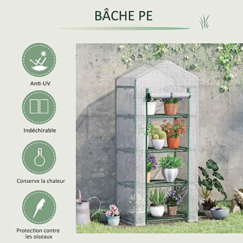 Outsunny Serre de Jardin Balcon étagère Serre 4 Niveaux 70L x 50l x 160H cm Acier galvanisé bâche Amovible PE Haute densité Blanc
