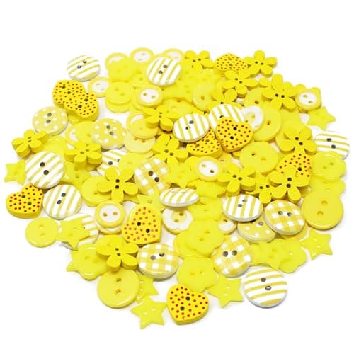 Lot de 150 boutons jaunes en bois, acrylique et résine pour confection de cartes