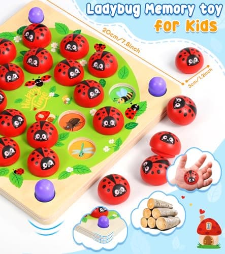 Subtail Coccinelle Jouet Enfant 3 4 Ans - Jeu de Societe 3 4 5 Ans - 16 ThèMes Jouets de MéMoire - Jeu en Bois Montessori Smart Games - Jeu ÉDucatif pour Enfants de 3 4 - Cadeau Enfant 3 4 Ans