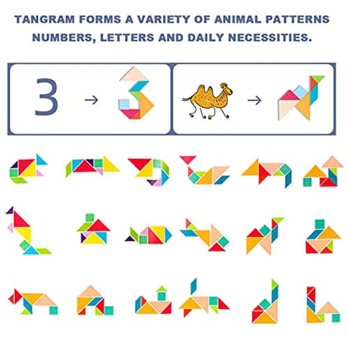 Puzzle De Jeux De Voyage,Puzzle De Jeu Tangram,Tangram en Bois magnétique Apprentissage des Formes et Couleurs,Jeu Éducatif De Construction Et d'Imagination Cadeau Cadeau de Noël Anniversaire