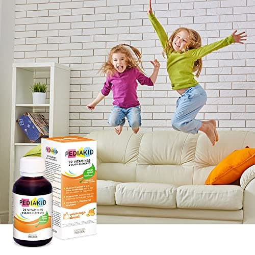 PEDIAKID-Complément Alimentaire Naturel Pediakid 22 Vitamines et Oligo-Éléments -Formule Exclusive au Sirop d'Agave -Optimise les Apports en Vitamines et Minéraux-Goût Orange Abricot