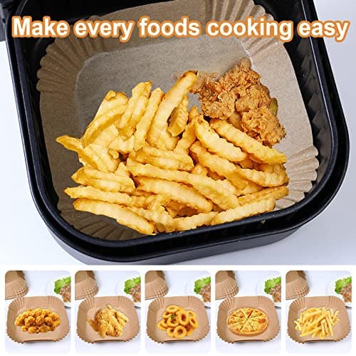 AiQInu Papier Sulfurisé pour Air Fryer, 100 Pièces 16cm Papier Cuisson Paper Liner, Food-Grade BPA gratuit, Jetable Antiadhésive Sans Huile Papier Parchemin Accessoires pour 4.5-6L Friteuse