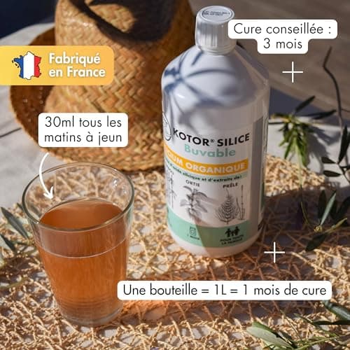 KOTOR SILICE BUVABLE 1L | Lot de 3 | Silicium Organique Francais & Naturel | Santé des Articulations, Cartilages, Os, Peau, Cheveux, Ongles | Silicium + Ortie + Prêle + Bambou | 3 mois