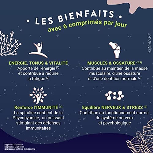 Natésis - Magnésium & Spiruline Bio COMPLEXE UNIQUE ANTI FATIGUE - Superaliment, énergie, immunité, sport - 180 comprimés