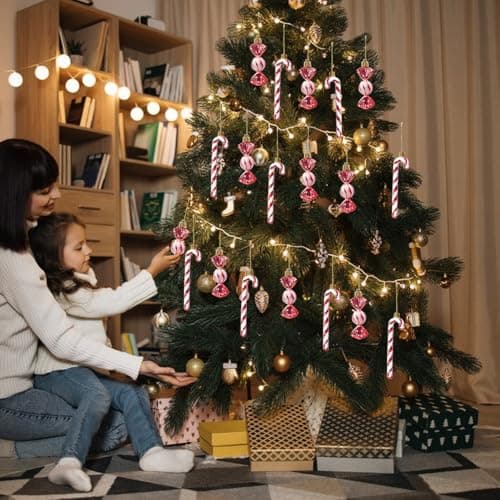 Zfseyuh 24 Pièces Ornements de Sucettes de Noël,Décorations Sapin de Noel Bonbon,Christmas Tree Candy Canes pour Fête de Décoration Noël Nouvel