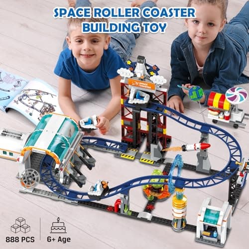 HOGOKIDS Jouet Construction Montagnes Russes spatiales – Construction Montagnes Russes 888 pièces Comprenant Une Plate-Forme élévatrice Parc d'attractions Spatial Construire pour Filles garçons 6-12