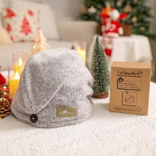 myHomeBody Serviettes de Cheveux, Turban de Luxe Anti-frisottis à séchage Rapide, Fibre de Charbon absorbante Ultra-Douce et à séchage Rapide, accompagnée de Boutons Gris de Noix de Coco