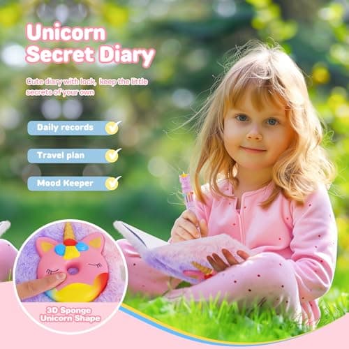 Journal secret pour les filles squishy Licorne carnet avec serrure pour les enfants, carnet Moelleux et papeterie pour les filles verrouillable journal Licorne cadeau pour les filles 6-12 ans (rose)
