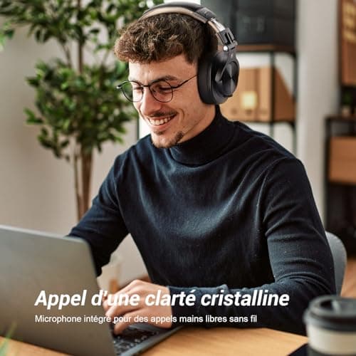 OneOdio Casque Bluetooth sans Fil BT5.2 avec 72 Heures, A70, Réduction de Bruit CVC 8.0, 3 Câbles, Léger Confortable, Pliable, Partage de Musique, Compatible Téléphone, DJ, Piano, Guitare (Noir Or)