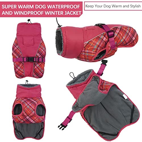 Manteau d'hiver pour Chien, Veste ImperméAble pour Chien, Veste d'hiver Chaude avec Doublure en Polaire, Manteau RéFlecteur Ajustable Et Confortable avec Trou pour Harnais pour Petits Et Moyens Chien
