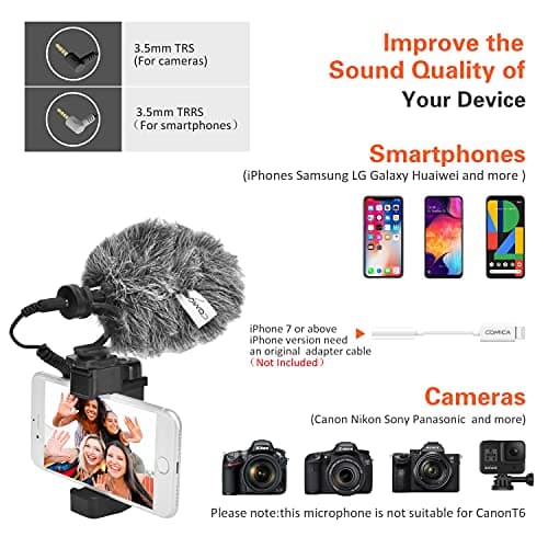 COMICA Microphone Caméra Compact CVM-VM10II Micro Directionnel à Condensateur avec Wind Muff Microphone Cardioid Shotgun pour DSLR Caméra Canon,Nikon,Fuji,Sony,Panasonic,Smartphones etc.(Noir)