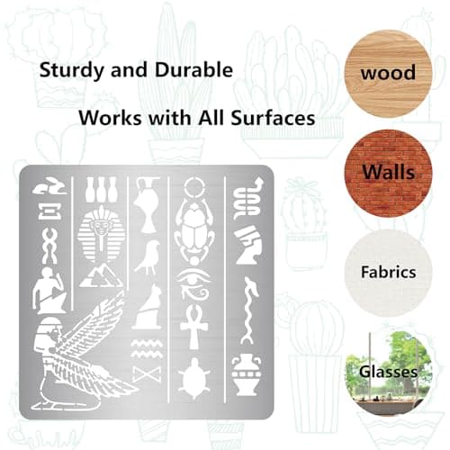 GORGECRAFT Pochoir en Métal Pyramide de 16x16cm Hiéroglyphes Égyptiens et Le Dieu Nekhbet Modèle en Métal en Acier Inoxydable Pochoirs pour Journal Planificateur Gravure sur Bois Sculpture