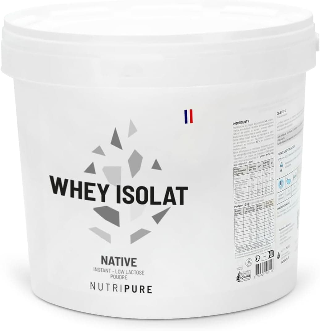 Nutripure - Whey Isolate Native - 28g de Protéines - Goût Neutre - 2 kg | Développement Musculaire, Prise de Masse & Sèche - Lait Français - 20% BCAA, 41% EAA - 66 Portions - Made in France
