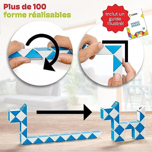 CUBIDI® Magic Snake Cube | Jouet de Poche pour Les Enfants de 4 à 8 Ans | Cadeau Anniversaire Enfants invites | Cadeau pour élèves - 24 Blocs | 2,3 mm x 1,8 mm | Bleu
