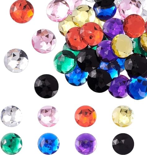 FINGERINSPIRE 48Pcs 30mm Dos Plat Rond Strass Acrylique en Plastique Auto-Adhésif Cercle Gemmes Coller sur des Bijoux (8 Couleurs Mixtes) pour la Fabrication de Costumes Cosplay