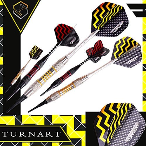 Turnart Flechette Pointe Plastique Fléchettes 9 pcs 18 Grammes avec 50 Pointe Flechette Plastique 20 Anneaux en Caoutchouc 27 Vol Flechettes pour Cible Electronique (doré)