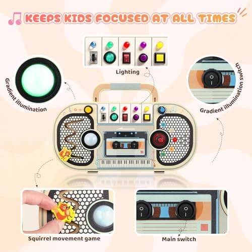 Ovshnrr Montessori Busy Board, Tableau Montessori Magnétophones Planche d'activités, Interrupteur de Circuit LED Jouets Sensoriels, pour Motricit Enfant Parcours de 1 à 3 Ans