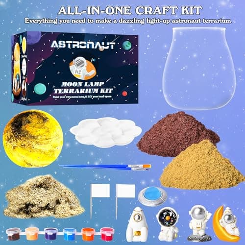 Kit de bricolage pour terrarium spatial pour enfants avec lampe lune DIY - Kit de bricolage astronautes lumineux pour enfants de 4 à 12 ans - Jouet éducatif pour les astronautes - Cadeau créatif pour