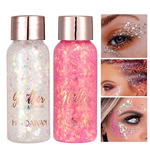 Visage corps Glitter gel avec cuillère Mermaid sequin auto - adhésif Glitter, gros bloc Glitter yeux lèvres ongles cheveux Glitter, brillant Halloween Glitter 1oz (Set C)