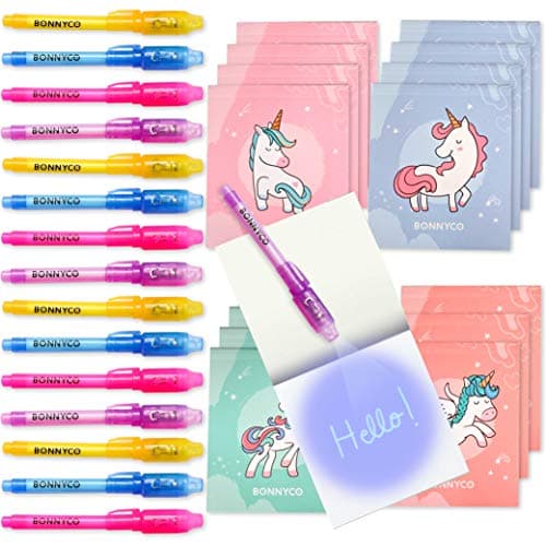 BONNYCO Stylo Encre Invisible et Carnet de Notes, Pack 16 Licorne Petits Cadeaux Anniversaire pour les Filles et Garçons | Cadeau Anniversaire Enfants et Jouets Pinata | Anniversaire Licorne