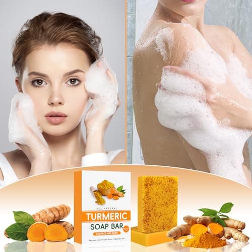 Savon Exfoliant Au Curcuma, Savon à L'acide Kojique, Savon Naturel éclaircissant,Nettoyage en Profondeur Peau Lisse,Natural Savon Curcuma pour Visage et Corps