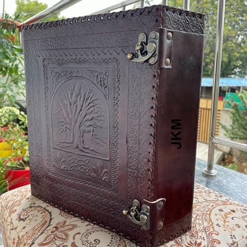handborncraft Classeur à anneaux en cuir pour homme, grand classeur en cuir à 3 anneaux de 7,6 cm, classeur en cuir motif arbre de vie, organiseur de dossier en cuir