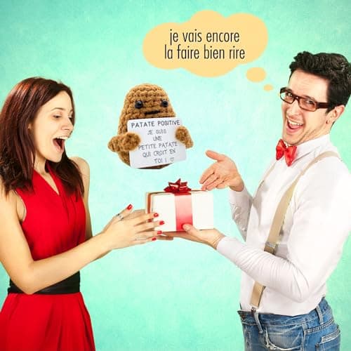 Patate Positive Cadeau Original & Amusant Decoration Maison | Idee Drole | Anniversaire Fille Garcon Ado Femme Homme Couple | Objet Collegue Bureau | Fete Enfant Parent | Peluche Fun & Motivation