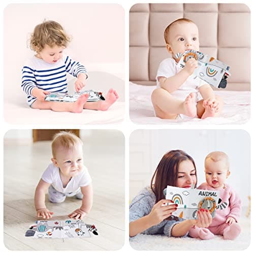 Vicloon Livre Tissu Bébé Eveil,Jouet Educatif Enfant Idée Cadeau Dès la Naissance, Livre Doux Froissé avec des Animaux (lion)