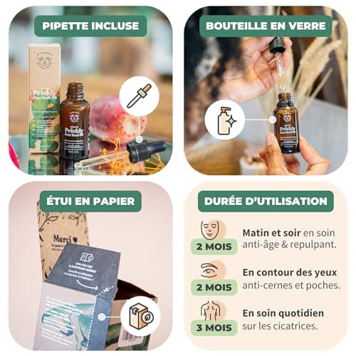 Bionoble Huile de Pépins de Figue de Barbarie Bio 30ml + Pipette - Bouteille en Verre - 100% Pure, Naturelle, Pressée à Froid - Huile de Figue de Barbarie Bio Visage Anti-Âge et Anti Cerne Bio