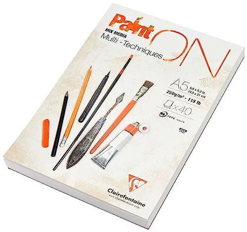 Clairefontaine 96538C Bloc Collé PaintON Multi-techniques - 40 Feuilles Papier Dessin Multi-techniques au Grain Très Léger - Blanc - A5 14,8x21 cm 250g