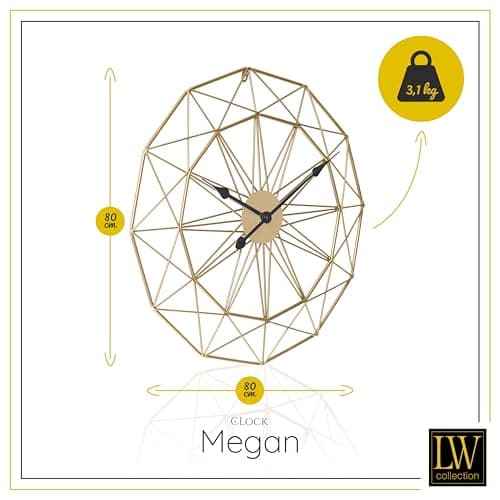 LW Collection Horloge Murale Megan Or 80 cm - Grande Horloge Murale Industrielle en Métal - Horloge Murale Moderne - Mouvement Silencieux - Horloge Silencieuse