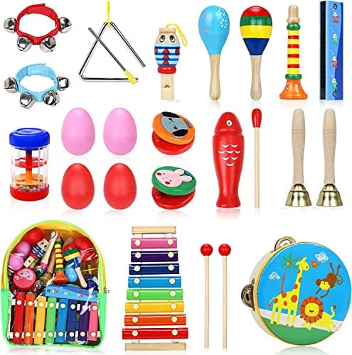 Jojoin Instrument de Musique Bebe - 25PCS Instrument de Musique Enfant avec Tambour Xylophone - Jeux Enfants 2 3 4 Ans - Jouet Enfant Bebe 1 2 3 4 Ans pour Fille Garçon - Jouets Musicaux en Bois