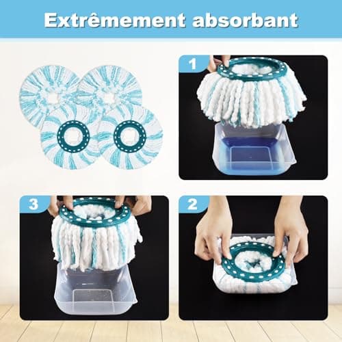 Têtes de Rechange Balai Serpillère Compatible avec Leifheit Clean Twist Disc Mop, Chiffons de Franges de Remplacement en Microfibres