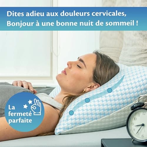 Ella Oreiller Memoire Forme 50x70 cm - Oreiller Ergonomique Cervical – Coussin à Mémoire de Forme pour Les douleurs cervicales - dormeurs sur Le côté, sur Le Dos, sur Le Ventre