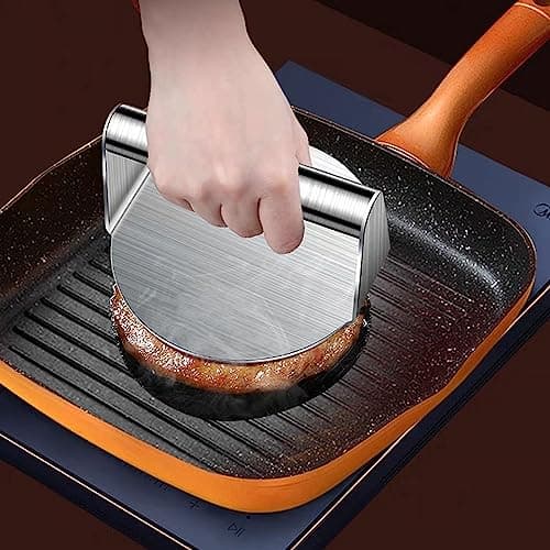 YIWONFU Smash Burger Acier Inoxydable 304, 5.5 Pouces Smash Burger Press Antiadhésif 14cm Ronde Presse Hamburger Convient pour Steak, Burger, Viande, Barbecue